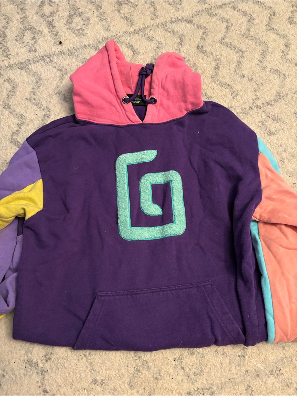 Colorblock Purple & Pink Hoodie with Turquoise Logo